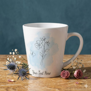 Latte Caneca de Café Personalizada Azul Moderno Aquarela