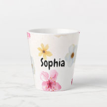 Caneca de Café Personalizada com Flores em Aquarel