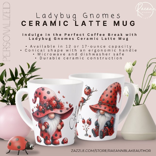 Latte Caneca de Café Personalizada com Joaninha e Gnomos (Criador carregado)