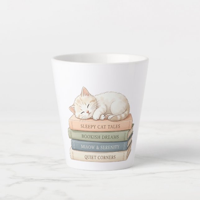 Latte Caneca de Café Sleepy Cat Books – Presente Literár (Frente)
