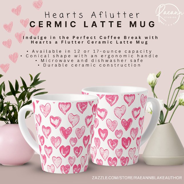 Latte Caneca de Cerâmica para Café com Corações a Saltar (Criador carregado)