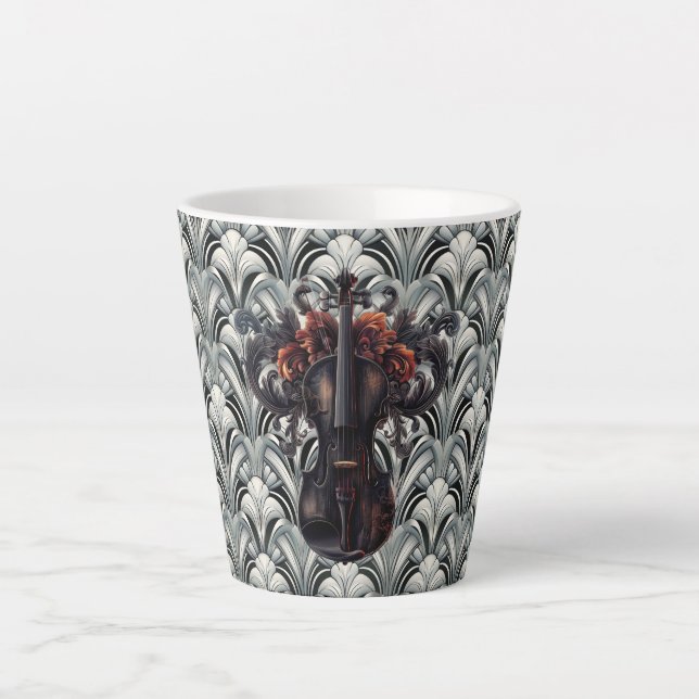 Latte Caneca de Cerâmica para Café com Violinista Preto  (Frente)