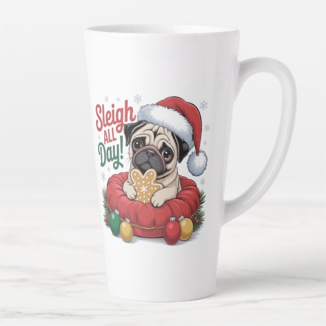 Latte Caneca de Natal Pug – Sleigh All Day Café de Féria (Direita)