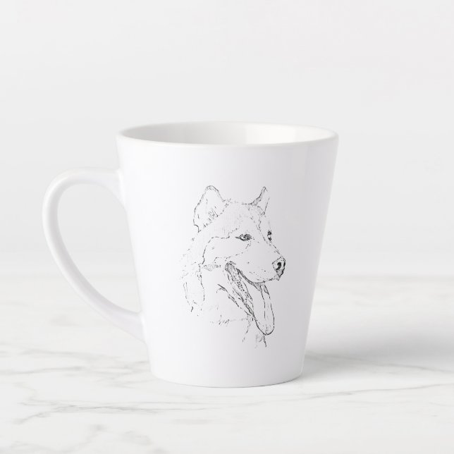 Latte Caneca Husky – Caneca de Café com Desenho à Mão (Esquerda)