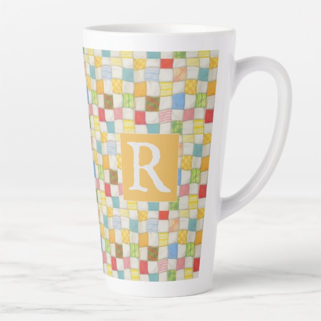 Latte CRAZY QUILT Caneca de Café Alto + Texto / Dourado (Direita)
