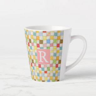 Latte CRAZY QUILT Caneca de Café + Texto / Rosa
