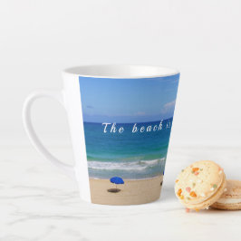 Latte Feliz na Praia / Mar e Areia Caneca de Café com Le