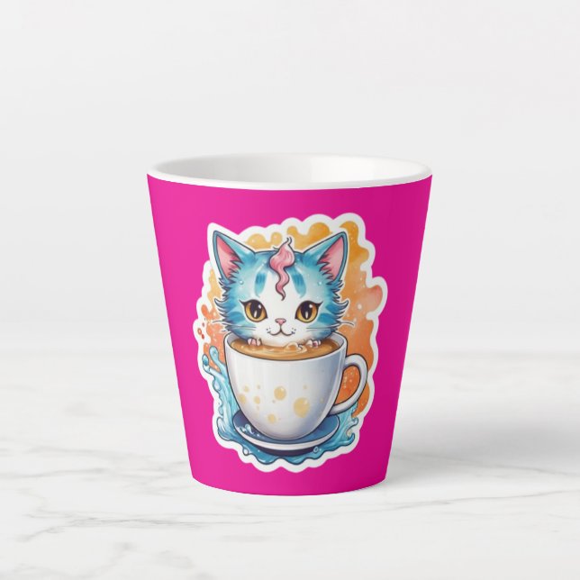 Latte Gato Fofo Com Caneca De Café Design De Desenho-946 (Frente)