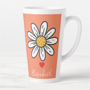 Latte Ilustração animada de margarida, caneca de café re