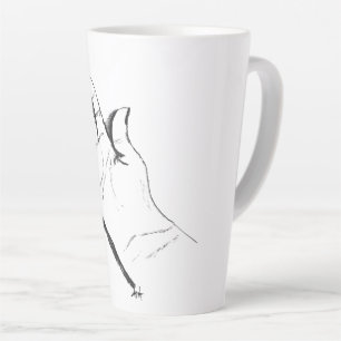 Latte mão preta e branca em caneca de café