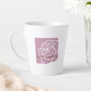 Latte Olá Belo - Caneca de Café com Rosa Pink Chic Moder
