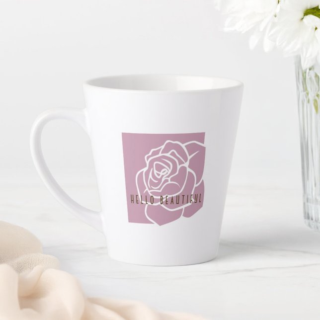 Latte Olá Linda - Caneca de Café com Rosa Pink Chic Mode (Criador carregado)