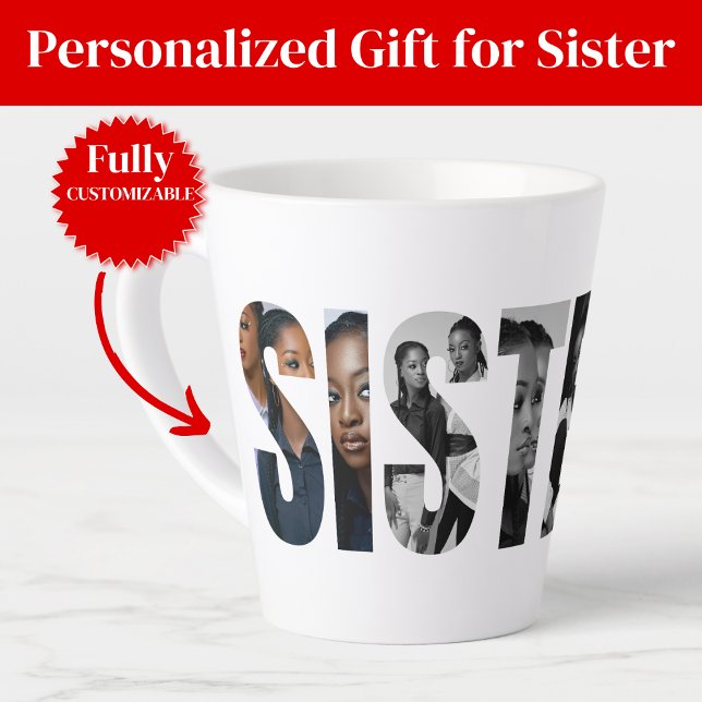 Latte Presente de Caneca de Café com Colagem de Fotos de (Sisters Photo Collage Latte Mug Gift)
