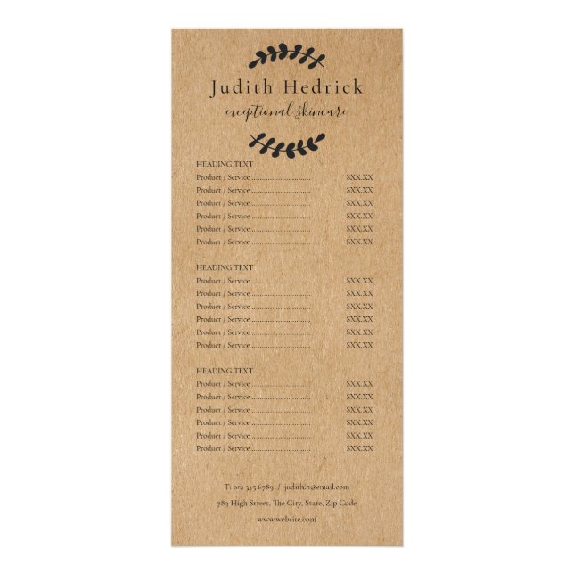 Laurel Deixa Rustic Kraft Salon Service Menu (Frente)