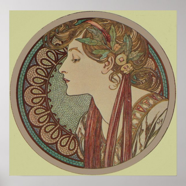 Laurel por Alphonse Mucha Art Nouveau Poster (Frente)