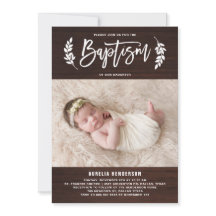 Laurel Wreath Rustic Wood Foto Baptism Convite