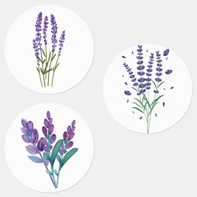 lavanda adesivos aquarelas flores herbáceas buquê (Grupo)