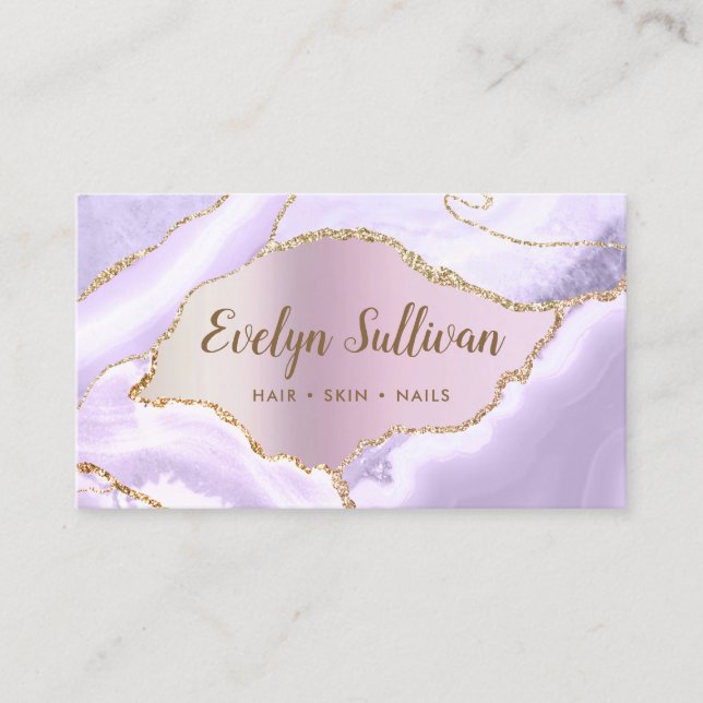 Lavanda Agate Faux Pearlescente cartão de visita (Frente)