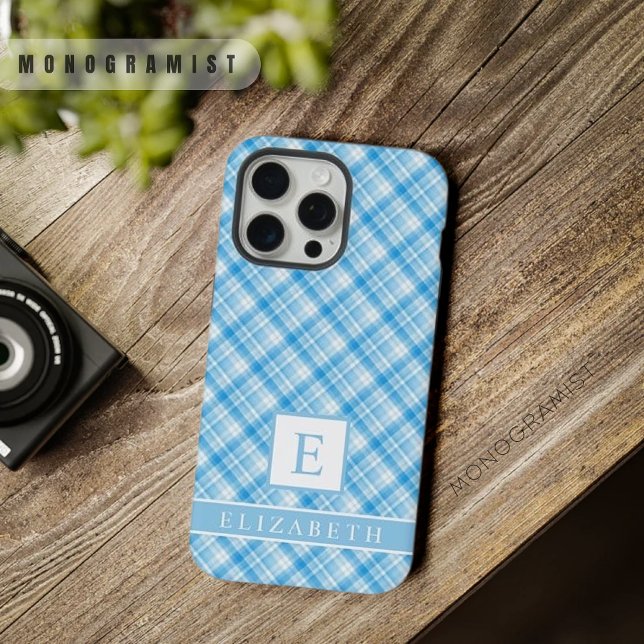 Lavanda Azul Escuro-Claro Personalizado Roxo Verif (Custom Light Dark Blue Lavender Purple Checkered P iPhone Case)