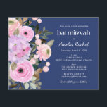 Lavanda Azul Floral Aquarela Bat Mitzvah<br><div class="desc">Lavanda de orçamento cor-de-rosa-d-água florante Bat Mitzvah Convite em um Plano de Fundo Azul</div>