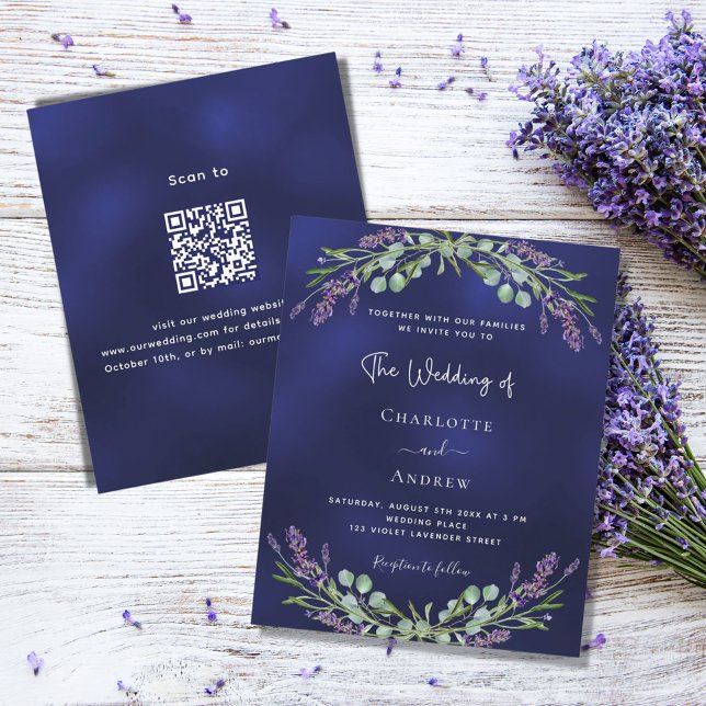 Lavanda azul QR RSVP convite de casamento de orçam (Criador carregado)