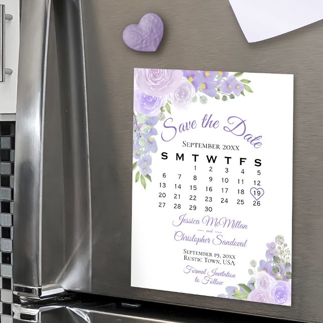 Lavanda Boho Floral Salvar o Íman do Calendário de (Magnetic for Easy Display!)