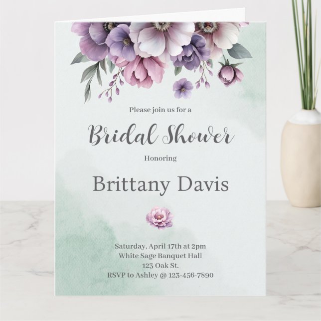 Lavanda chá de panela e Convite Floral Verde (Frente)