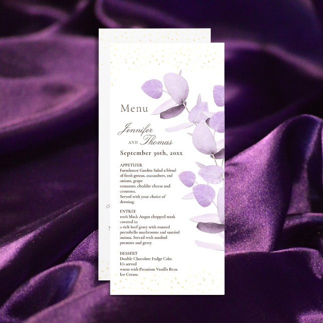 Lavanda Clássica Menu Casamento Eucalyptus Glitter (Criador carregado)