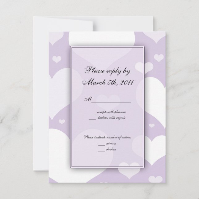 Lavanda com Notas RSVP de Casamento de Corações (Frente)