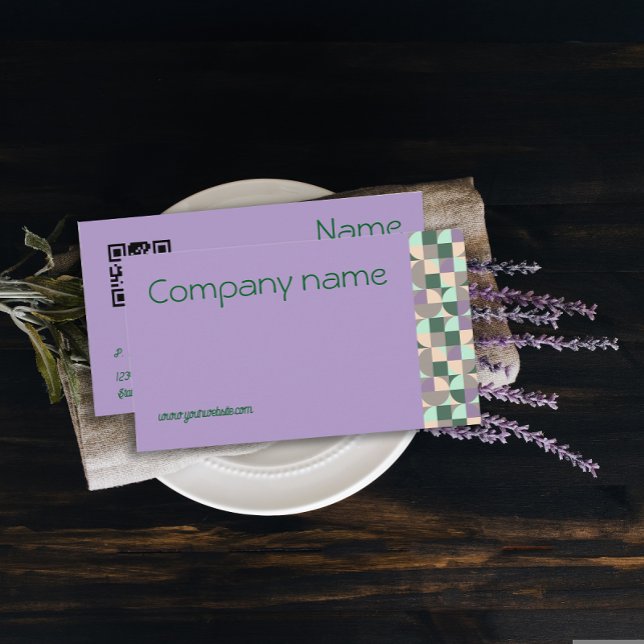 Lavanda de Cartão de visita de turquesa verde tria (Triangle green turquoise lavender QR Business Card.)