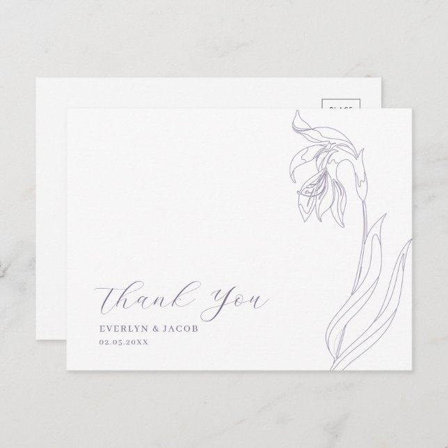 Lavanda de flores de arte em linha Obrigado cartão (Frente/Verso)