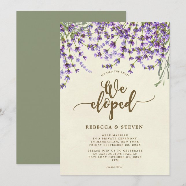 lavanda do marfim moderna nós eloped convite (Frente/Verso)