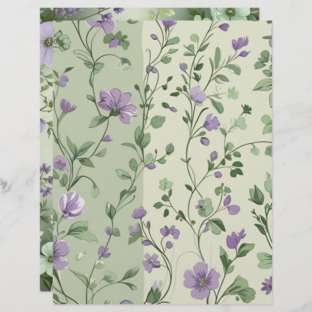 Lavanda e Design Floral Verde (Frente/Verso)
