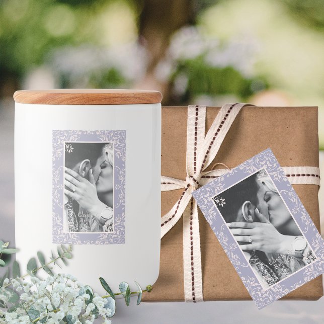 Lavanda Elegante Etiquetas de casamento de borda c (elegant lavender purple and blush pink chic wedding gift favors labels for candles or packaging tags)