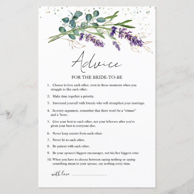 Lavanda Eucalyptus Advice for Bride to (Frente)
