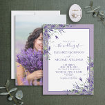 Lavanda Eucalyptus Greenery Foto Convite<br><div class="desc">Crie o convite perfeito para o casamento com este lindo design de aquarela com lavanda e design de eucalipto botânico, com tipografia de guiões manuscritos e sua foto de noivado favorita no verso. Parte de uma suíte de casamento que esperamos que você ame tanto quanto nós: https://www.zazzle.com/collections/lavender_eucalyptus_floral_wood_wedding-119193107197450251 Muito obrigado por...</div>