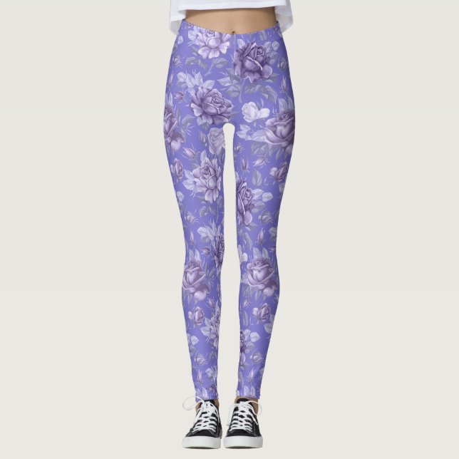 Lavanda Floral bonito Roxo Leggings (Frente)