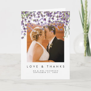 lavanda floral cartão com fotos de amor e obrigado