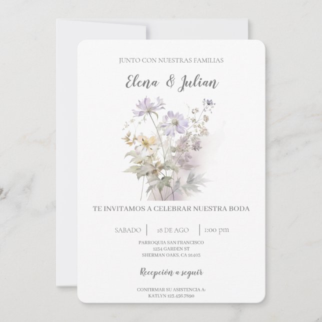 Lavanda Floral Convite De Casamento Espanhol (Frente)