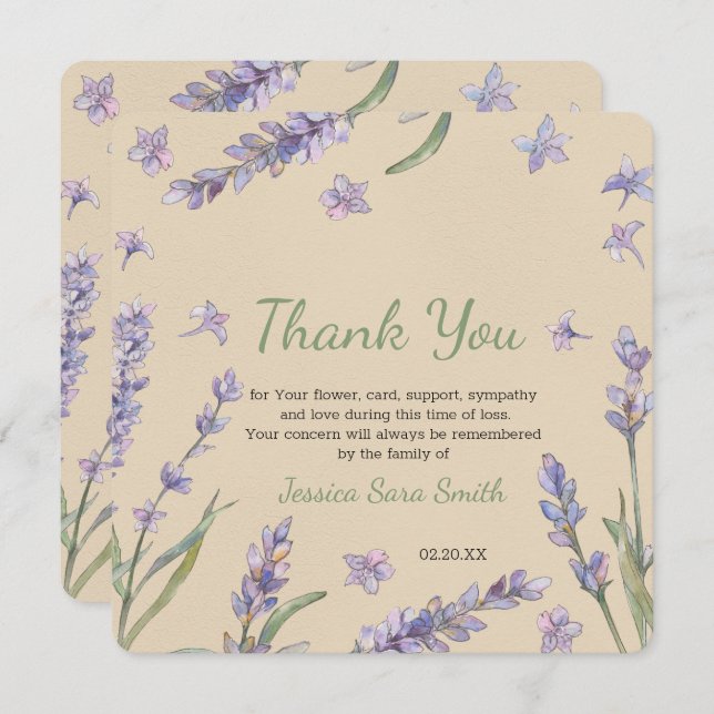 Lavanda Floral Greenery Obrigado Cartão Memorial (Frente/Verso)