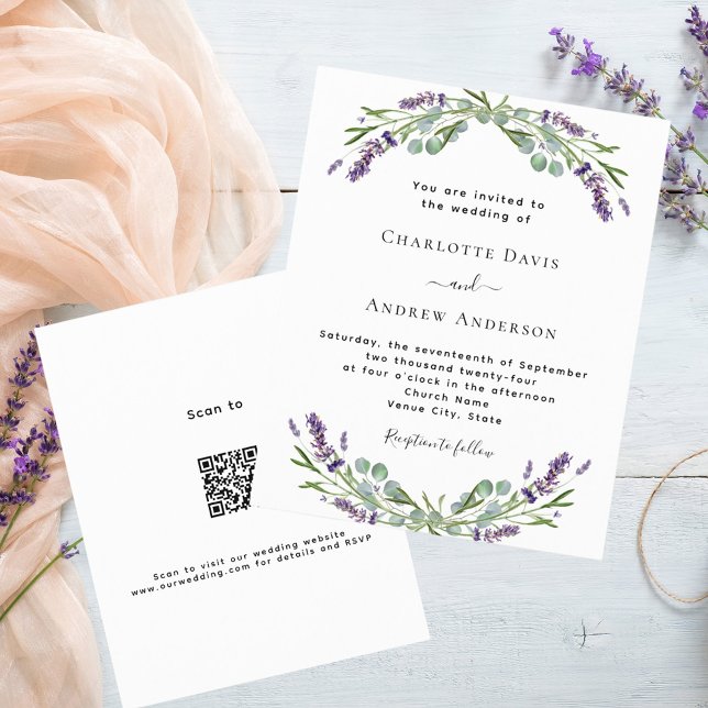Lavanda floral QR Detalhes Convite de casamento (Criador carregado)