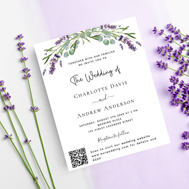 Lavanda floral QR RSVP convite de casamento de orç (Criador carregado)