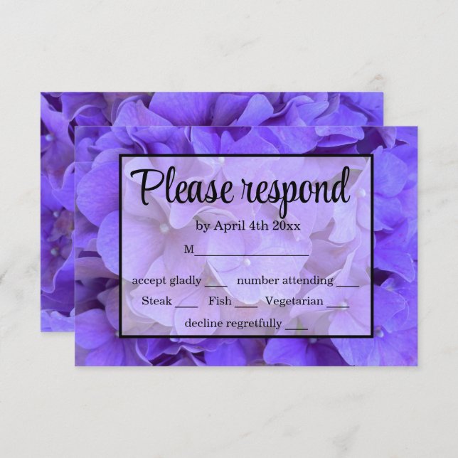 Lavanda floral roxa Elegante Hydrangeas RSVP (Frente/Verso)