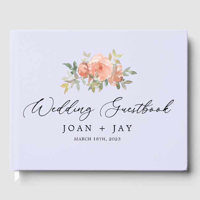 Lavanda Floral sofisticado Livro de Convidados Ele (Frente)