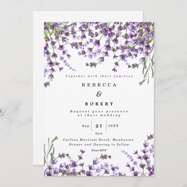 lavanda florals boho convite para casamento modern (Frente/Verso)