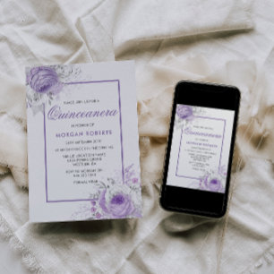 Lavanda Flores Roxas Quinceanera Convite