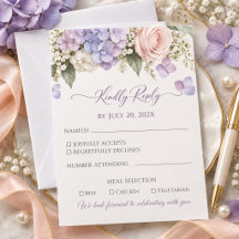 Lavanda Hidrângea Rosa Corada Casamento RSVP