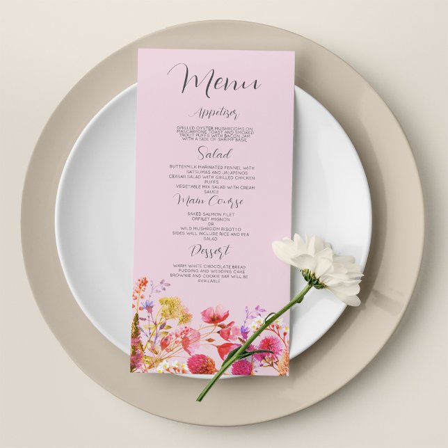 Lavanda Laranja Cor-de-rosa Amarelo Floral Menu (Lavender Orange Pink Yellow Floral Wedding Menu )