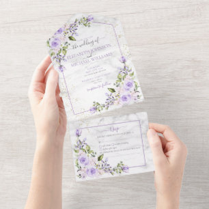 Lavanda Lilac Dourada Marble Floral Casamento A