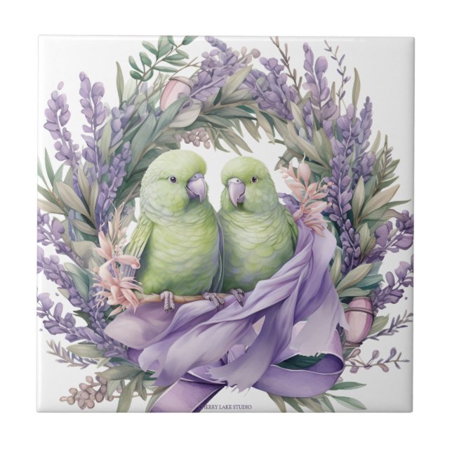 Lavanda Lovebird Azulejos cerâmicos (Frente)